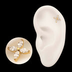 24Kt Gold PVD Titanium Threadless 4-Marquise Flower Gem Top