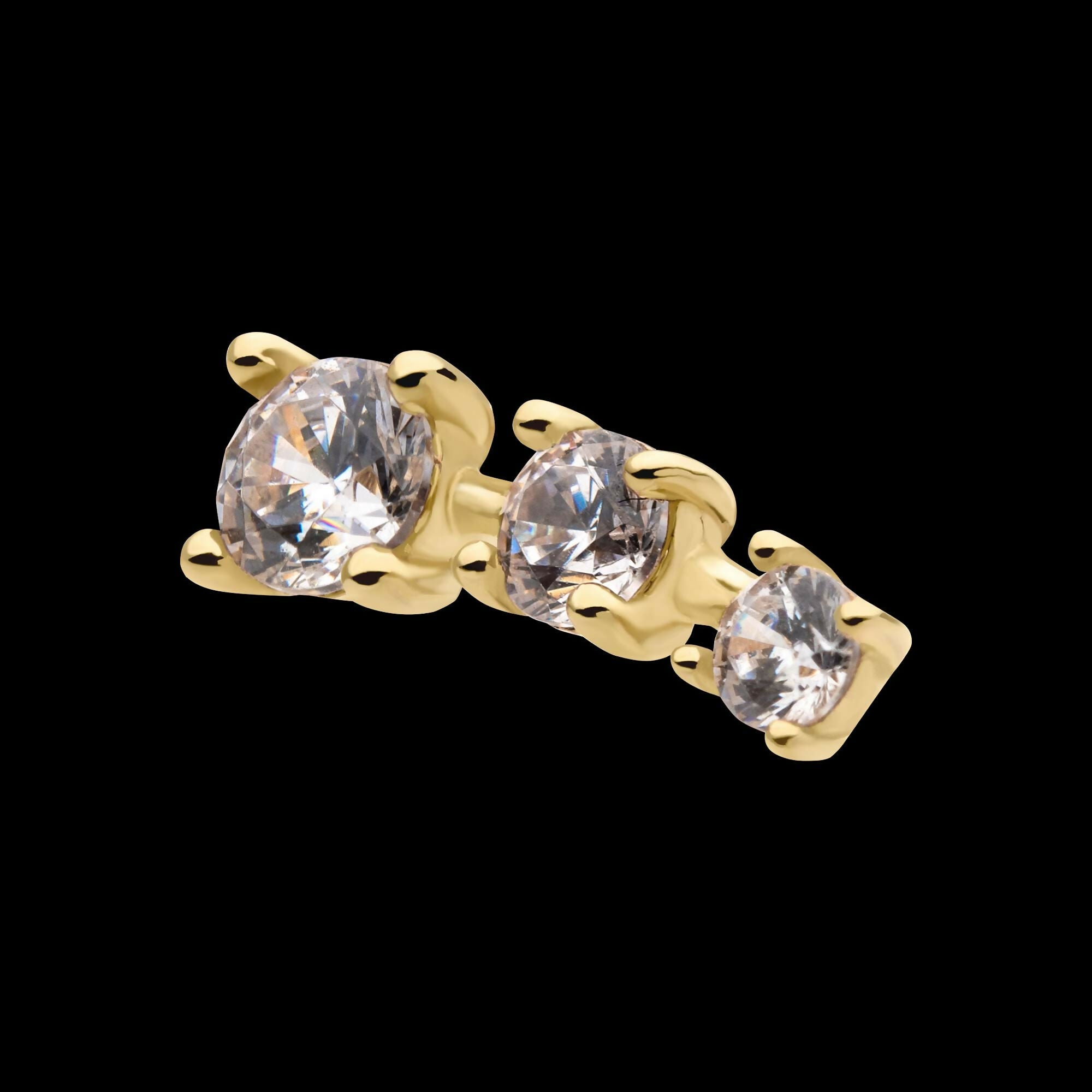 14Kt Yellow Gold Threadless with Prong Set CZ 3-Cluster Top