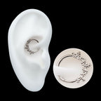 Clustered Hammered 3-Petal Flower Front Facing Hinged Segment Clicker Hoop Earring / Nosering – Titanium