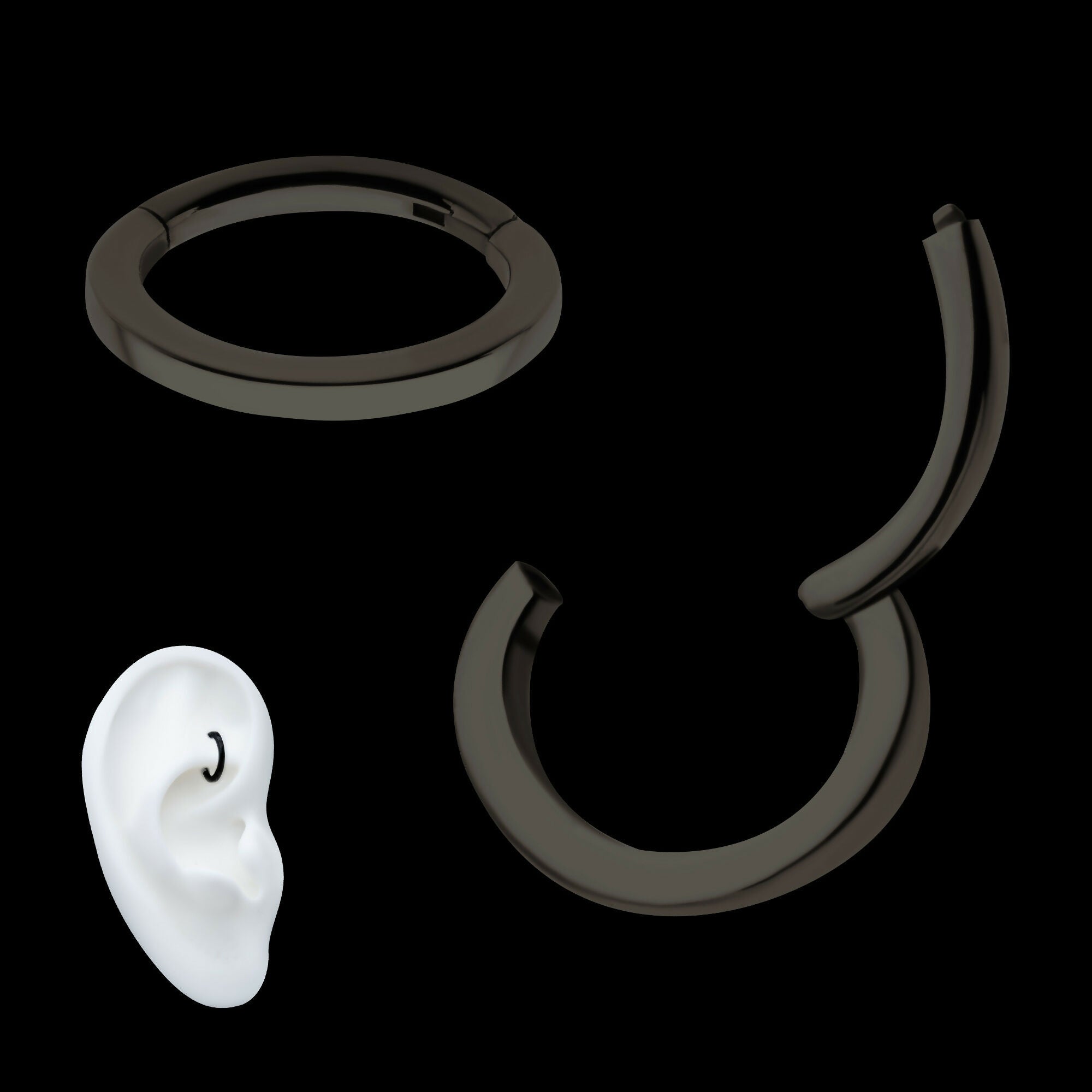 Black PVD Titanium Oval Shape Hinged Segment Clicker Hoop Earring / Nosering
