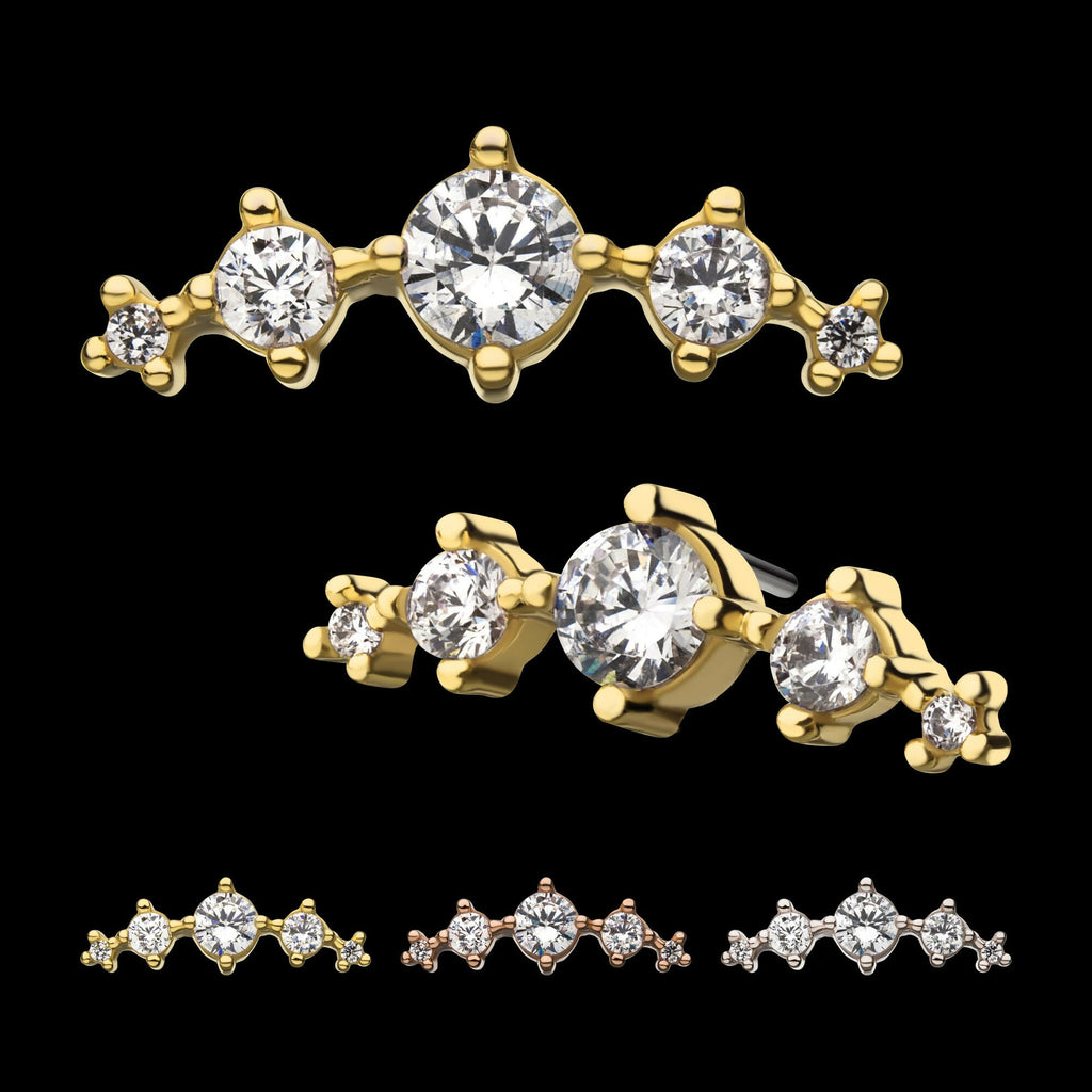 14Kt Gold Threadless 5-Clear CZ Top