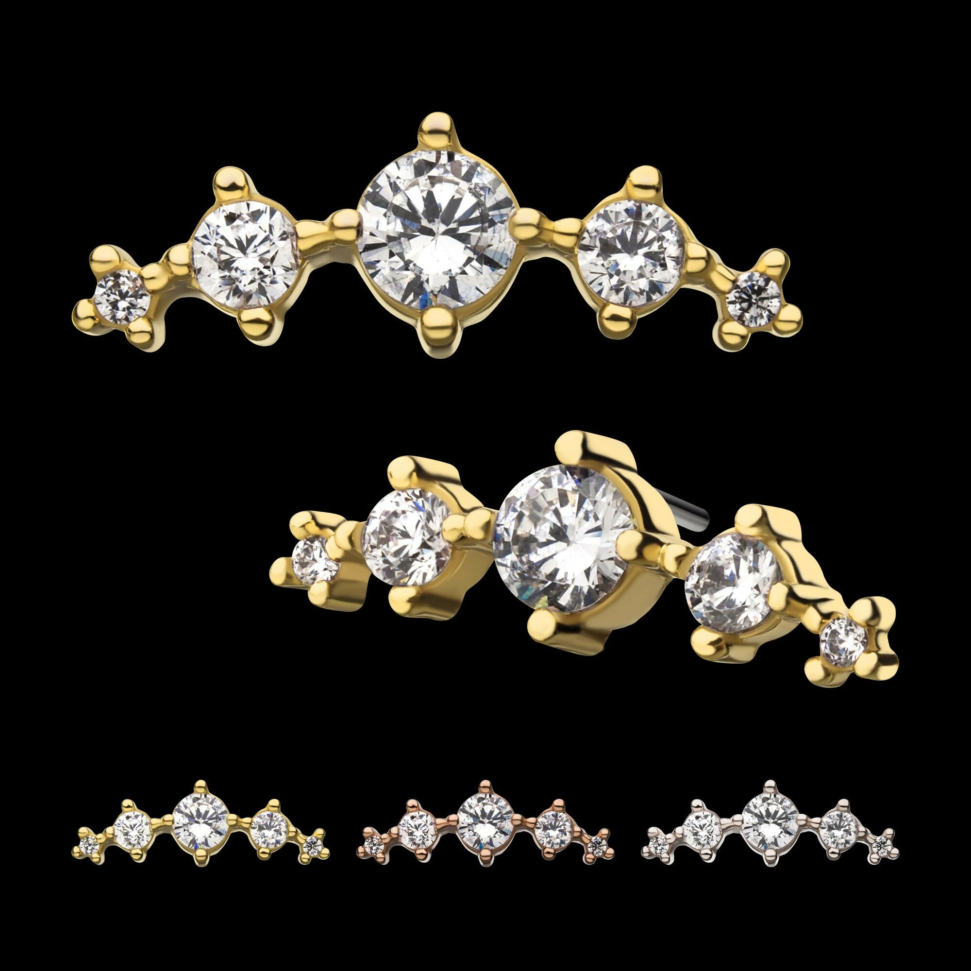 14Kt Gold Threadless 5-Clear CZ Top