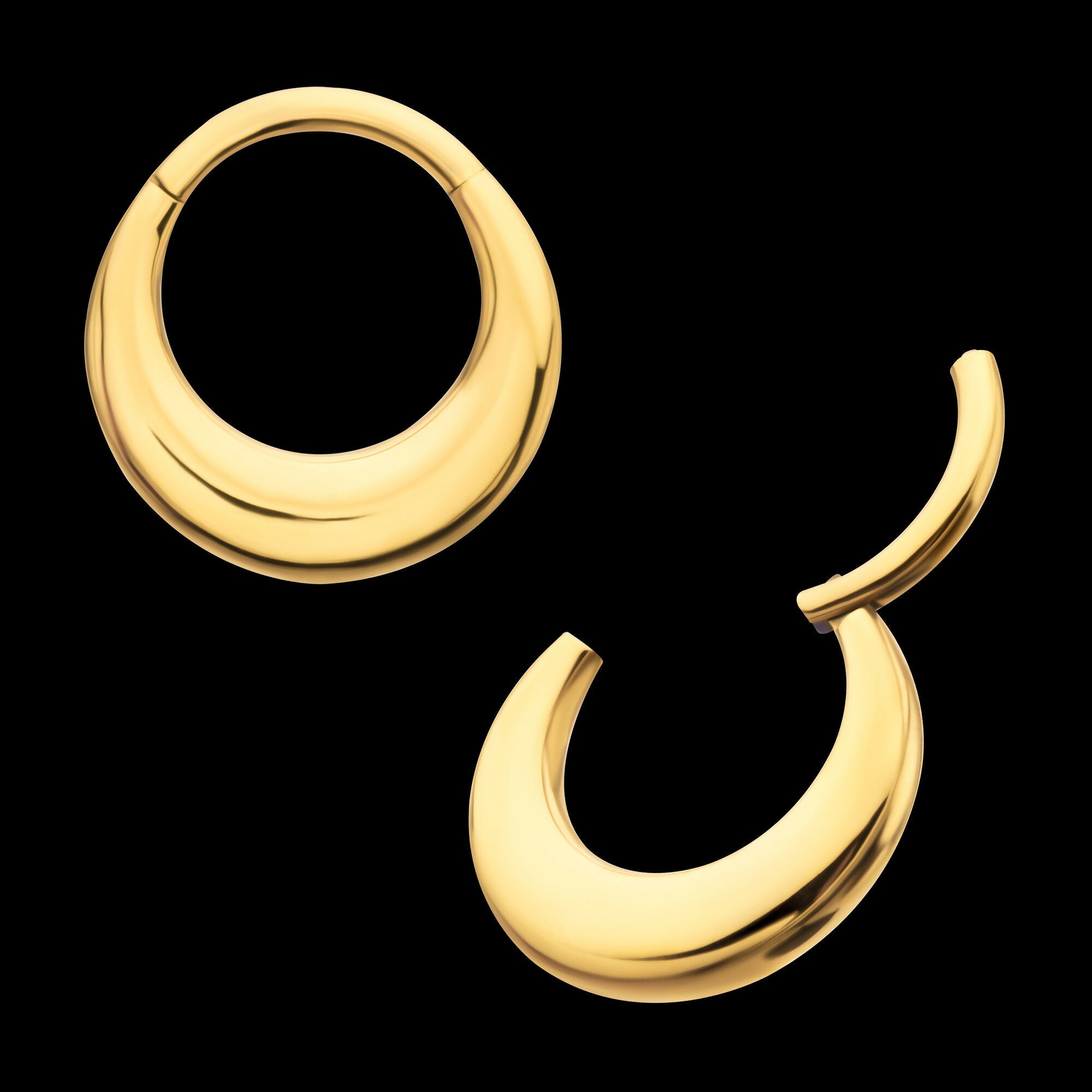 24Kt Gold PVD Titanium Sleek Dome Septum Front Facing Hinged Segment Clicker Hoop Earring / Nosering