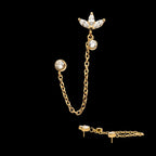 24Kt Gold PVD Titanium Threadless Marquise Trinity & Duo Bezel Round Gem Top with Dangle Rolo Chain