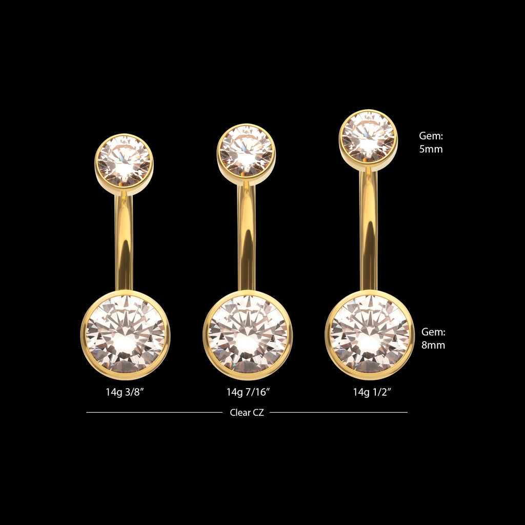 24Kt Gold PVD Titanium Internally Threaded Double Bezel Round with Smooth Rounded Back & Fixed Bottom Navel Earring / Nosering