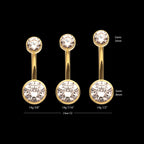 24Kt Gold PVD Titanium Internally Threaded Double Bezel Round with Smooth Rounded Back & Fixed Bottom Navel Earring / Nosering
