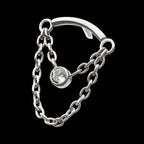 Titanium Threadless 2-Tier Dangle Chain Curved Bar Top with Bezel Round CZ
