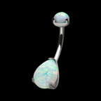 Internally Threaded Double Opal 3-Prong Teardrop Navel Curves Earring / Nosering – Titanium