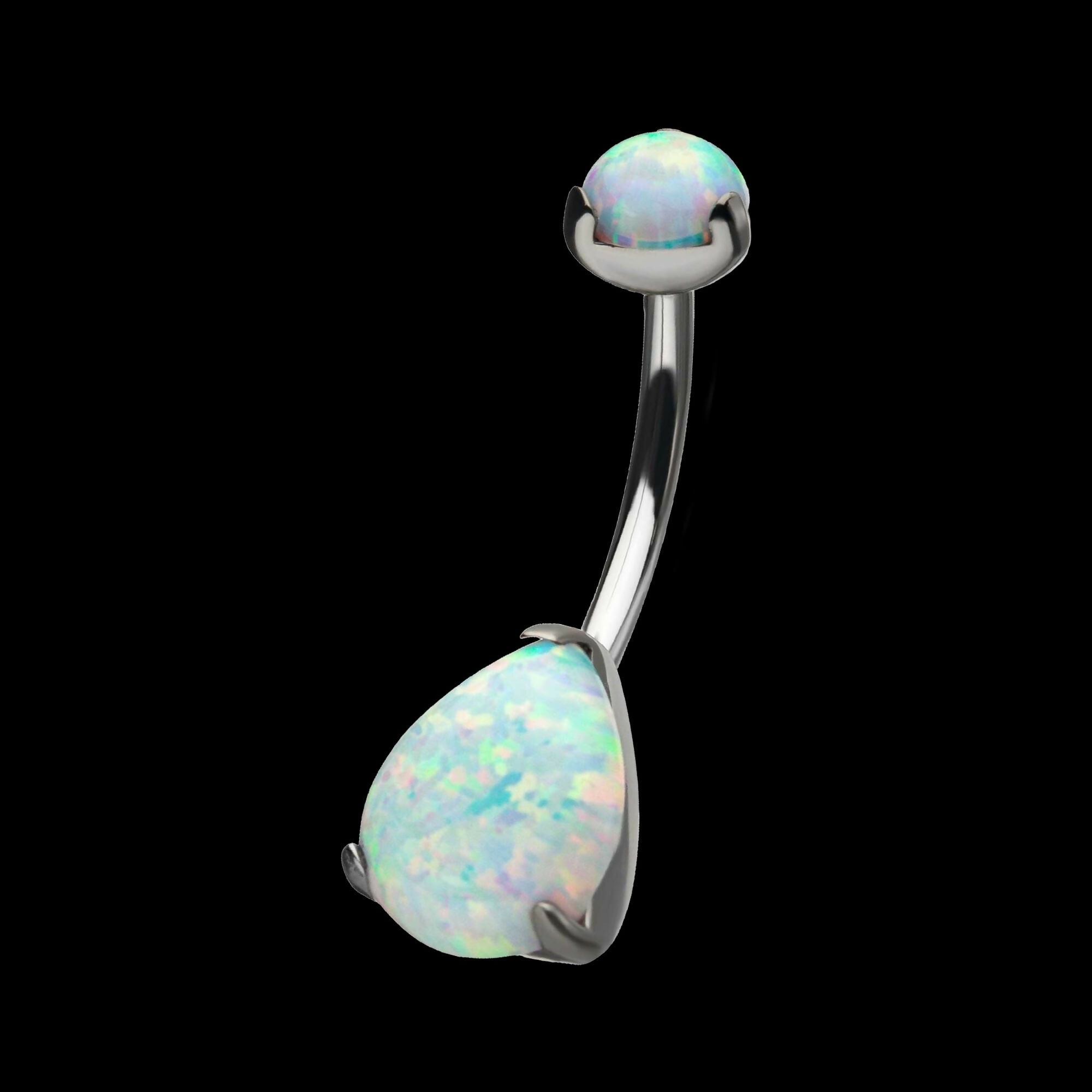 Internally Threaded Double Opal 3-Prong Teardrop Navel Curves Earring / Nosering – Titanium