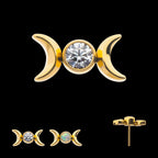 Titanium Threadless Bezel Set Round Gem/Opal Triple Moon Phase Top