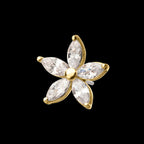 14Kt Gold Threadless Flower Top with 5 Petal Marquise Prong Set Gem