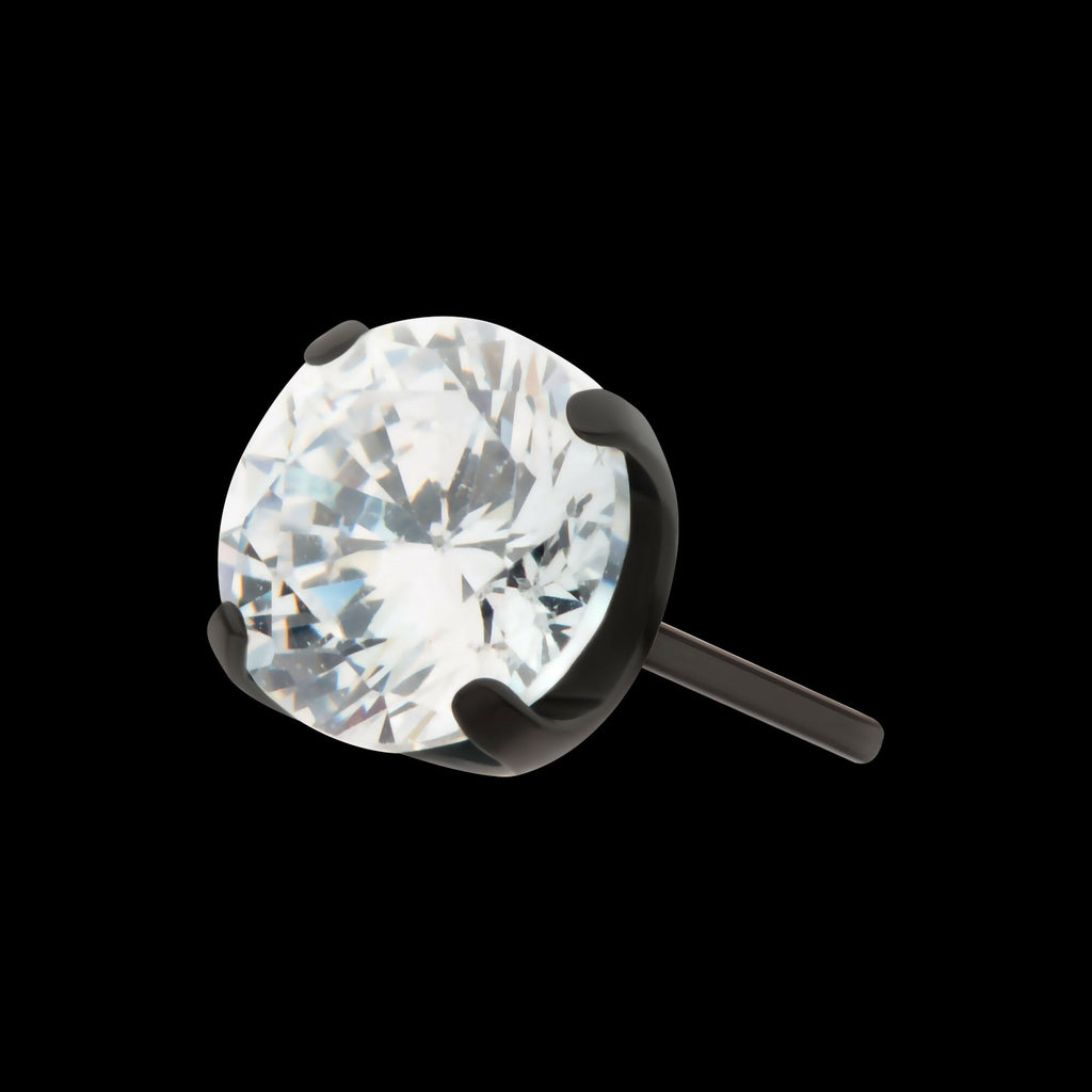 Black PVD Titanium Threadless 4-Prong CZ Front Facing Top
