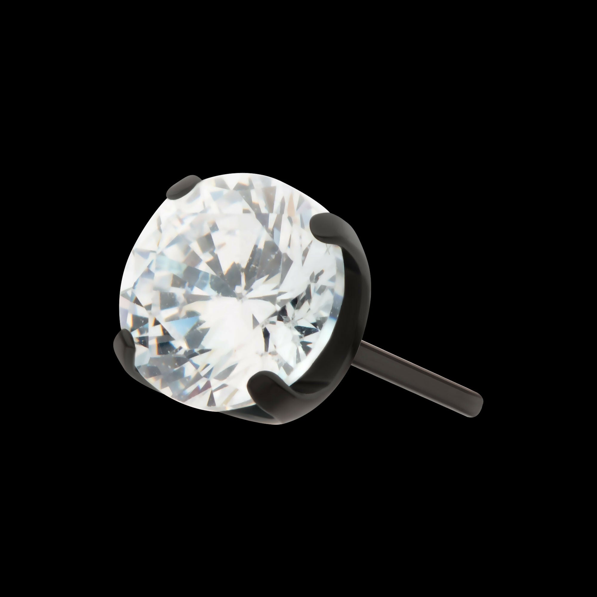 Black PVD Titanium Threadless 4-Prong CZ Front Facing Top