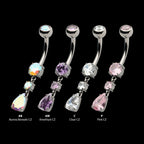 Internally Threaded Double Dangle Prong Set Round and Teadrop Gem Navel Earring / Nosering – Titanium