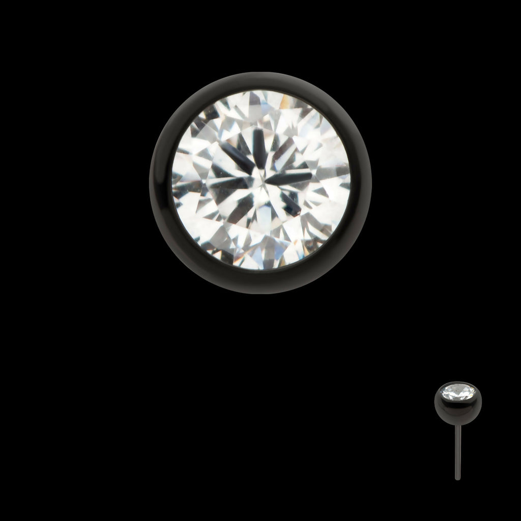 Black PVD Titanium Threadless Bezel Set CZ Front Facing Top