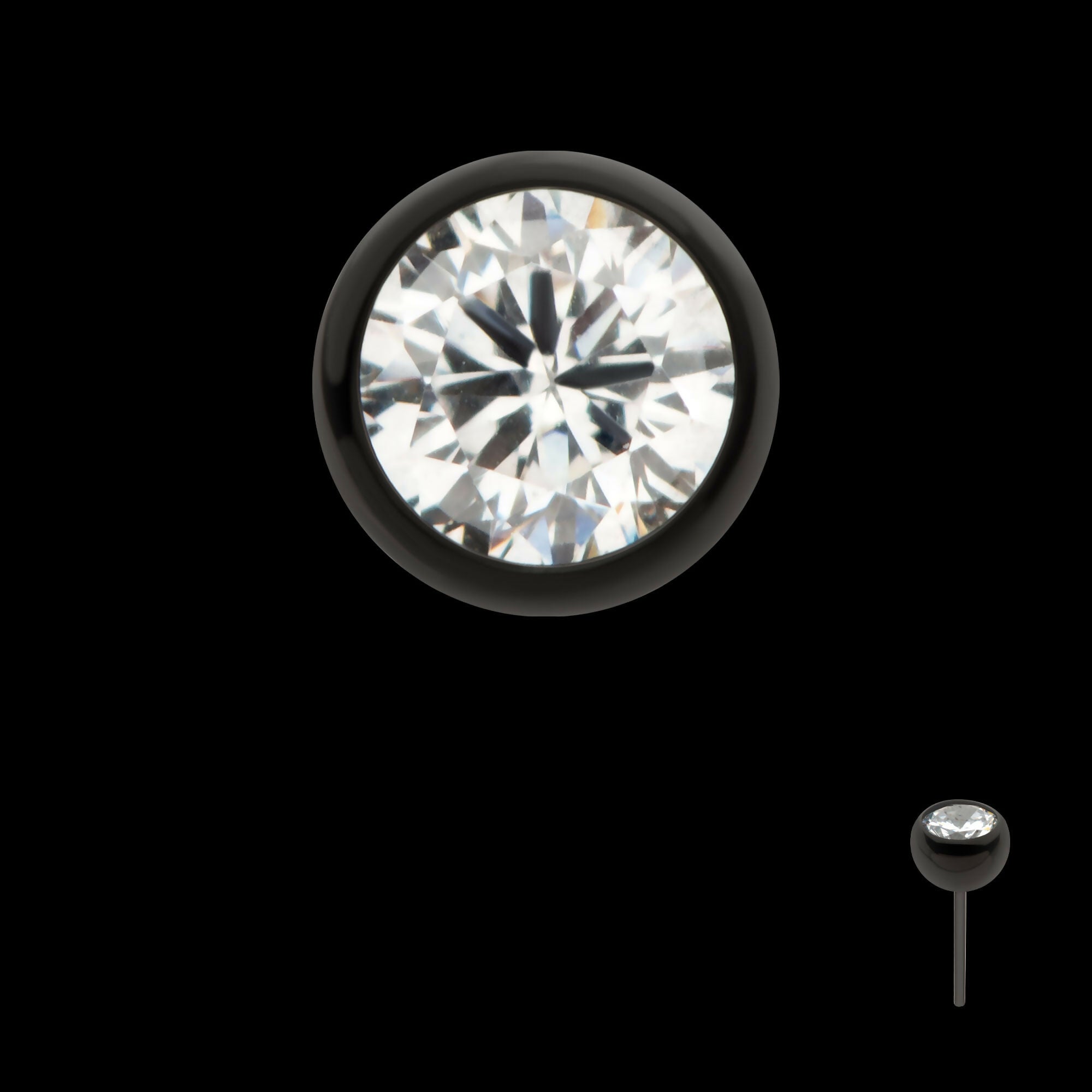 Black PVD Titanium Threadless Bezel Set CZ Front Facing Top