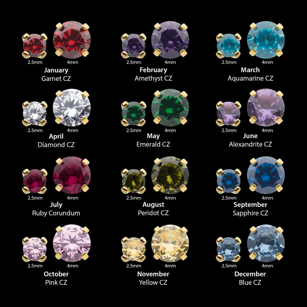 14Kt Gold Threadless with Prong Set Birthstone Top