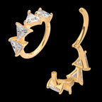 4-Cluster Prong Set Triangle Clear CZ Side Facing Hinged Segment Clicker Hoop Earring / Nosering – 14Kt Yellow Gold