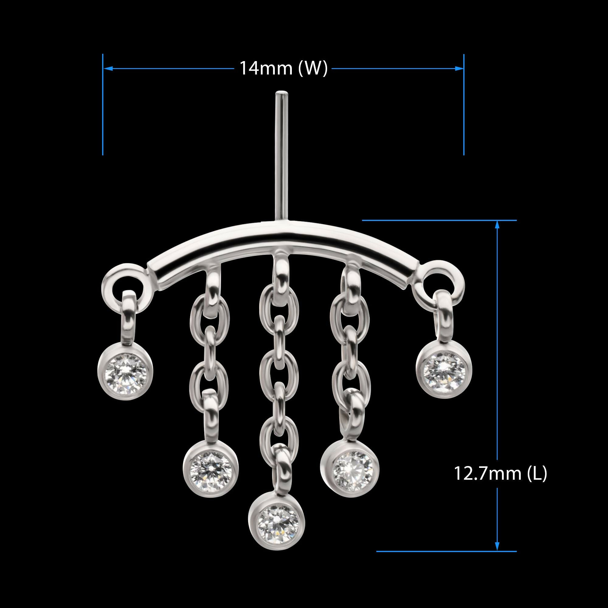 Titanium Threadless Hidden Helix Curved Bar Top with 5-Chain Bezel Gem Dangle
