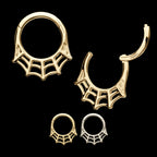 Spiderweb Front Facing Hinged Segment Clicker Hoop Earring / Nosering – 14Kt Gold