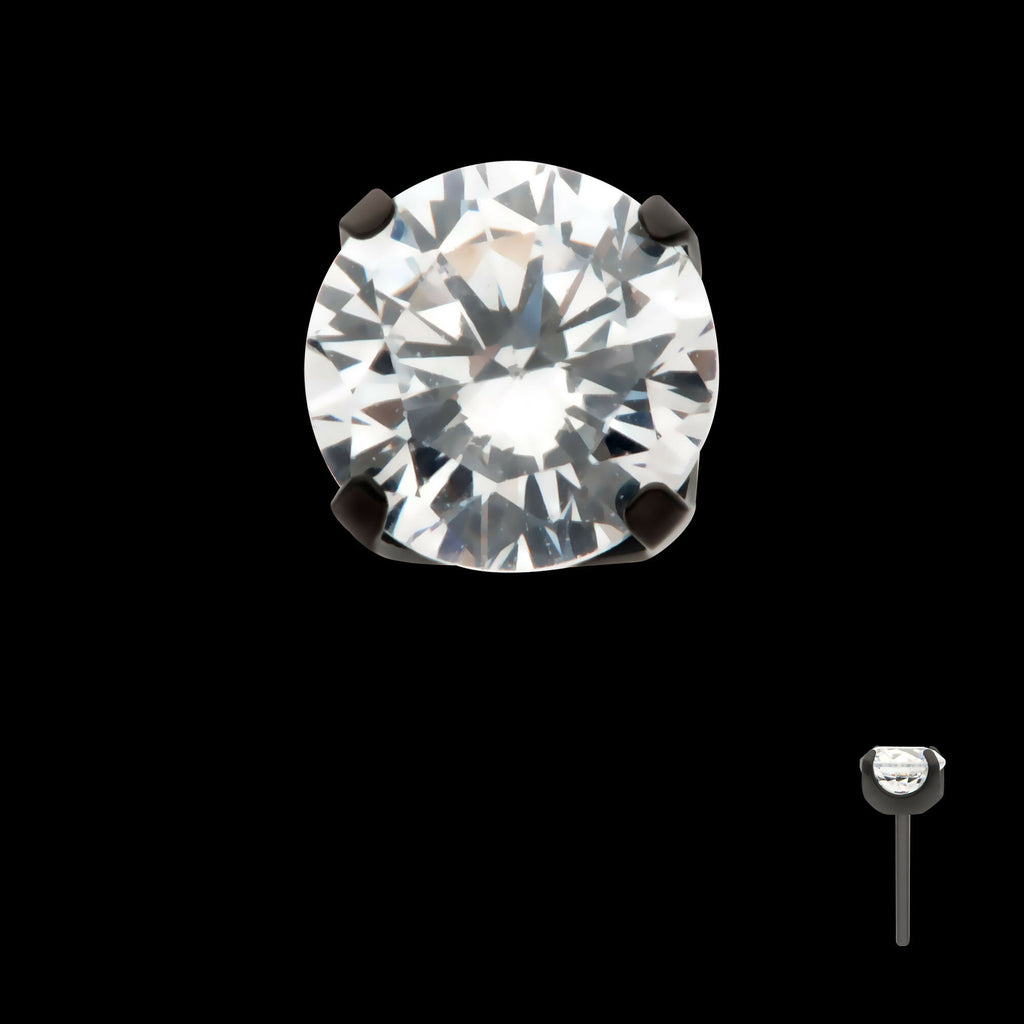 Black PVD Titanium Threadless 4-Prong CZ Front Facing Top