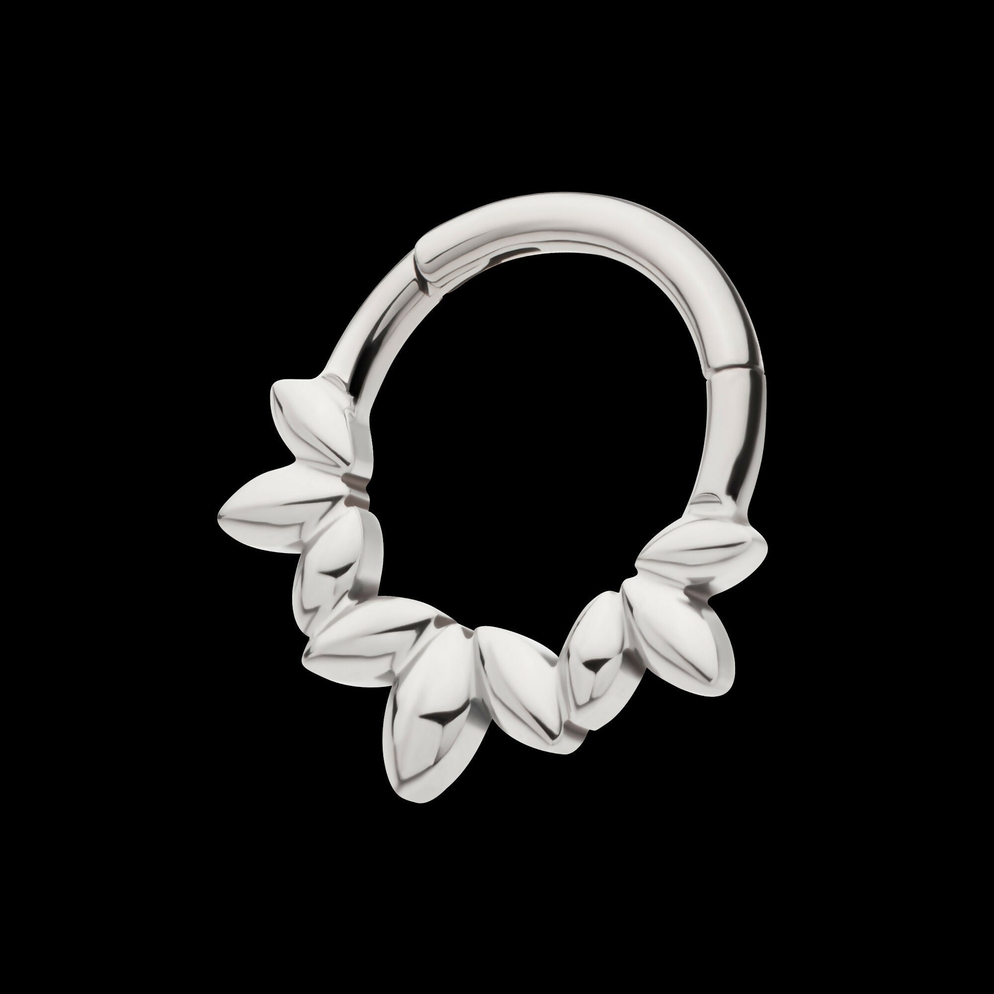 Clustered 3-Petal Flower Front Facing Hinged Segment Clicker Hoop Earring / Nosering – Titanium