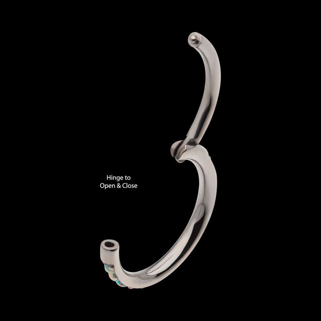 1mm CNC Set White Opal Eternity Gem Titanium Side Facing Hinged Segment Clicker Hoop Earring / Nosering