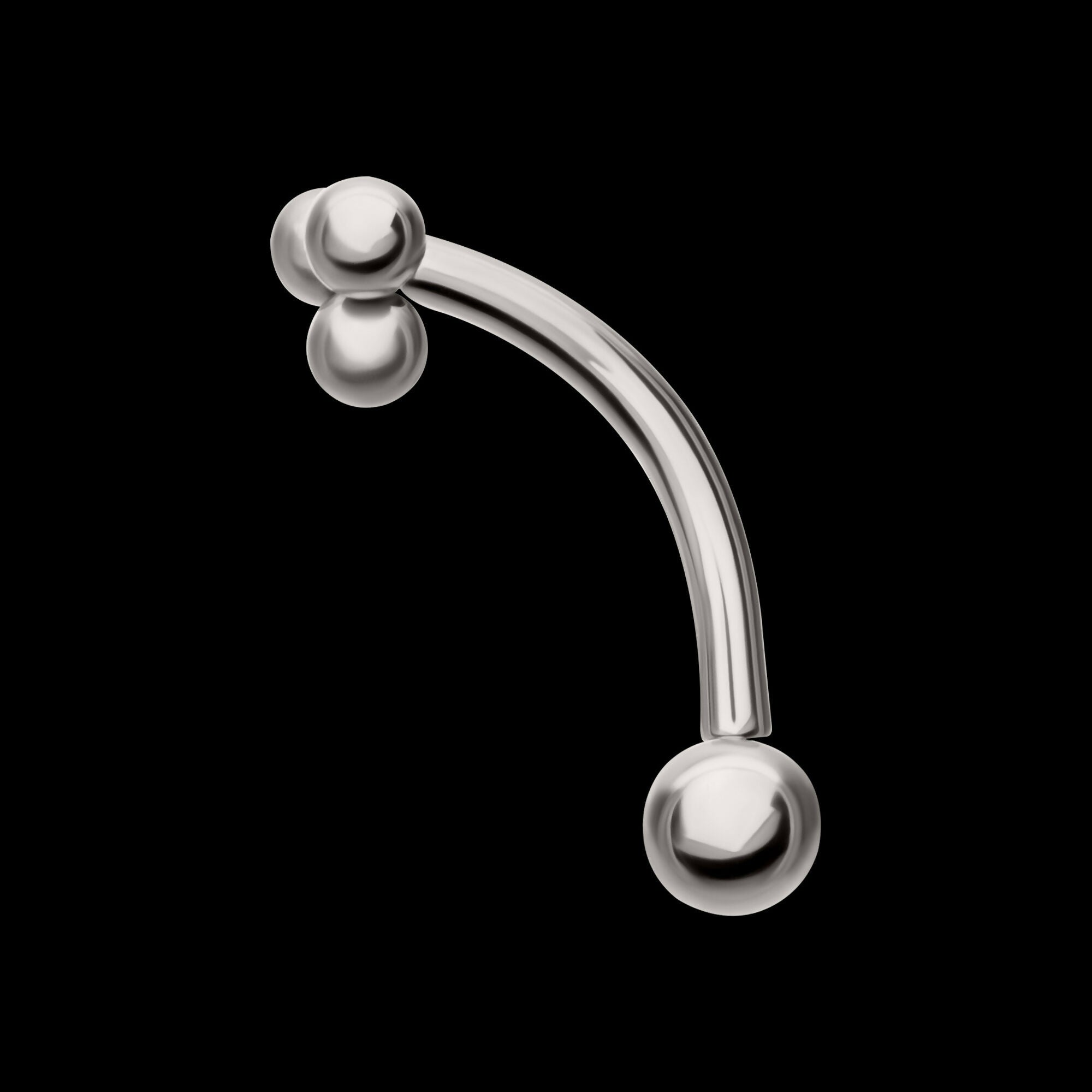 Tri-Bead Fixed Top with Bottom Curved Barbell Earring / Nosering – Titanium