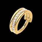24Kt Gold PVD Titanium Triple Stacked with CNC Set CZ Center Line Side Facing Hinged Segment Clicker Hoop Earring / Nosering