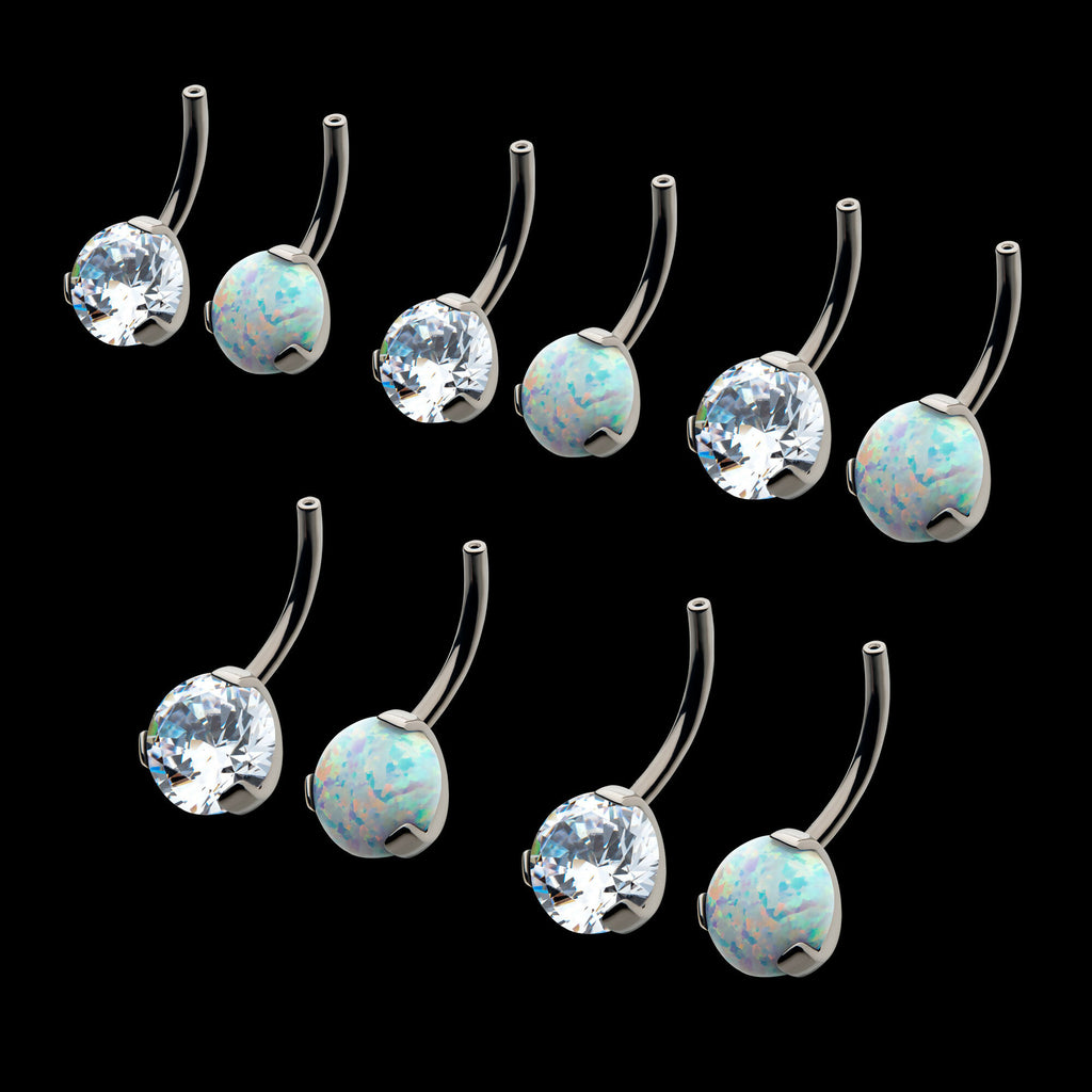 Prong Set Round AAA CZ/Synthetic Opal Fixed Bottom Only Navel Curve Earring / Nosering – Titanium