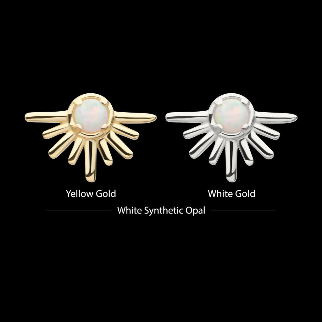 14Kt Gold Threadless Prong Set White Opal Half Starburst Top