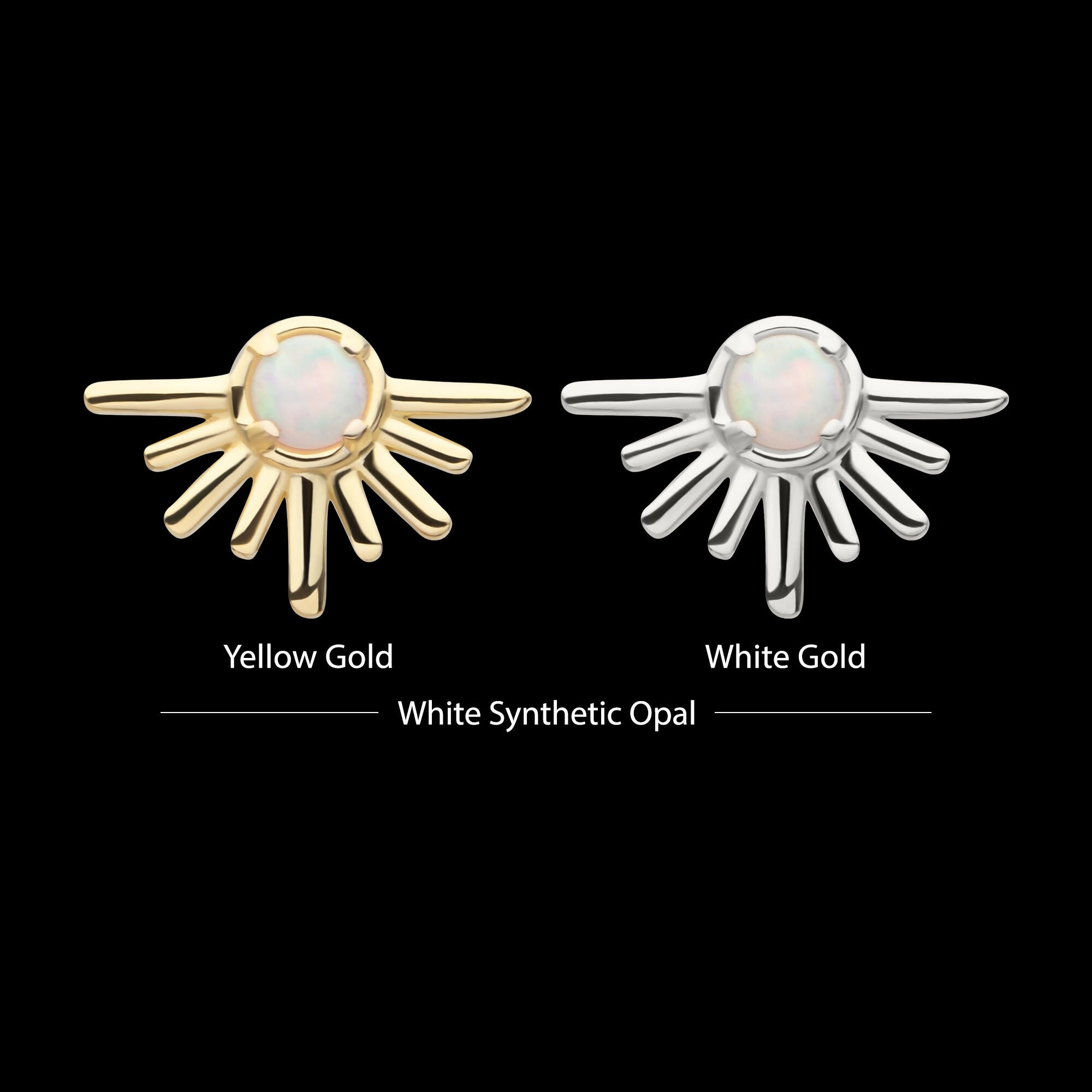 14Kt Gold Threadless Prong Set White Opal Half Starburst Top