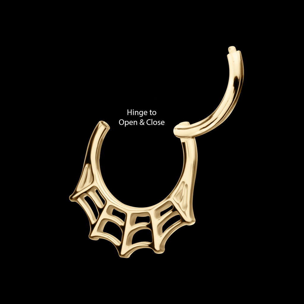 Spiderweb Front Facing Hinged Segment Clicker Hoop Earring / Nosering – 14Kt Gold