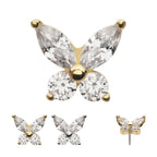 Butterfly with Prong Set Round & Marquise Gem Flatback Stud Earring / Nosering - Gem in 14Kt Gold