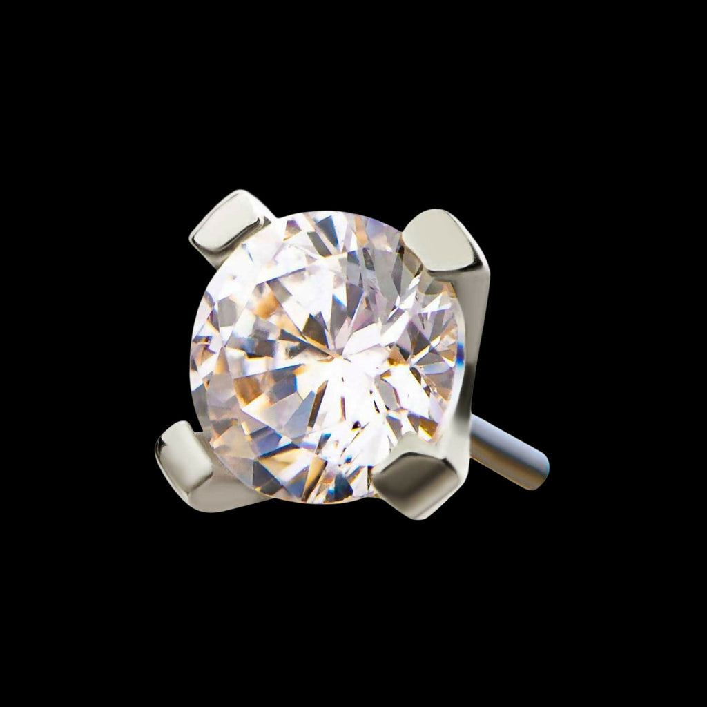 14Kt White Gold Threadless with Prong Set Round CZ Top