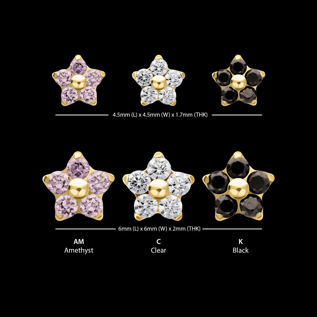 24Kt Gold PVD Titanium Threadless Prong Set Gem 5-Petal Flower Top