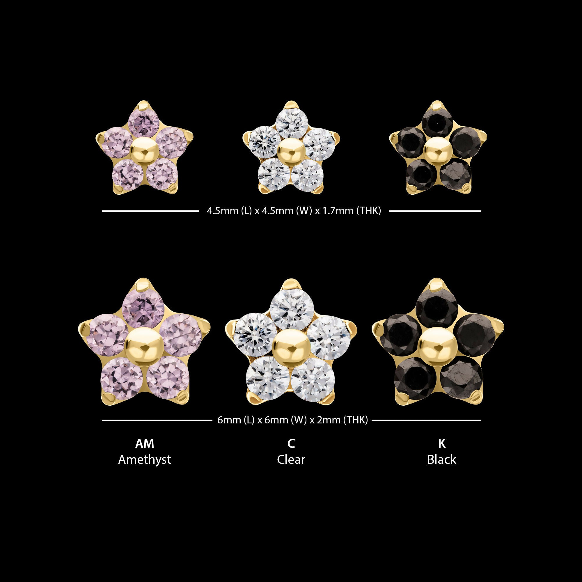 24Kt Gold PVD Titanium Threadless Prong Set Gem 5-Petal Flower Top