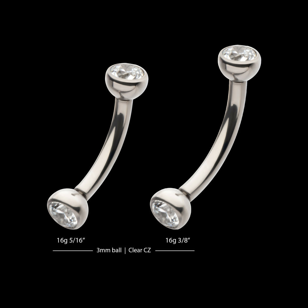 Internally Threaded Double Bezel Gem End Curved Barbell Earring / Nosering – Titanium