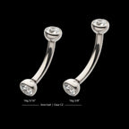 Internally Threaded Double Bezel Gem End Curved Barbell Earring / Nosering – Titanium
