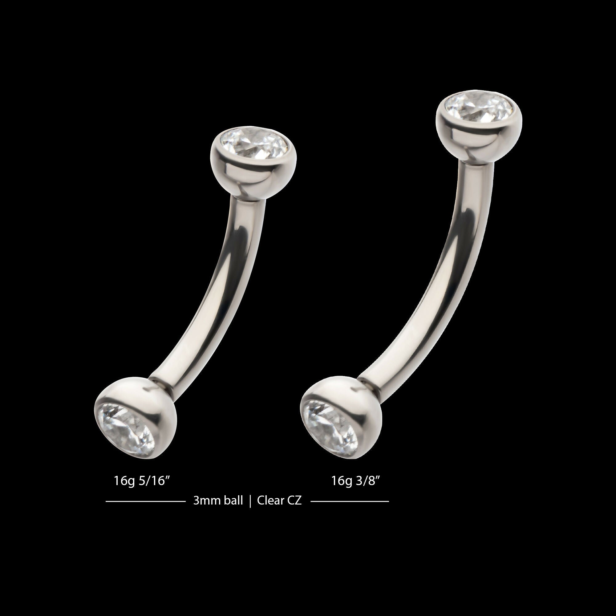 Internally Threaded Double Bezel Gem End Curved Barbell Earring / Nosering – Titanium