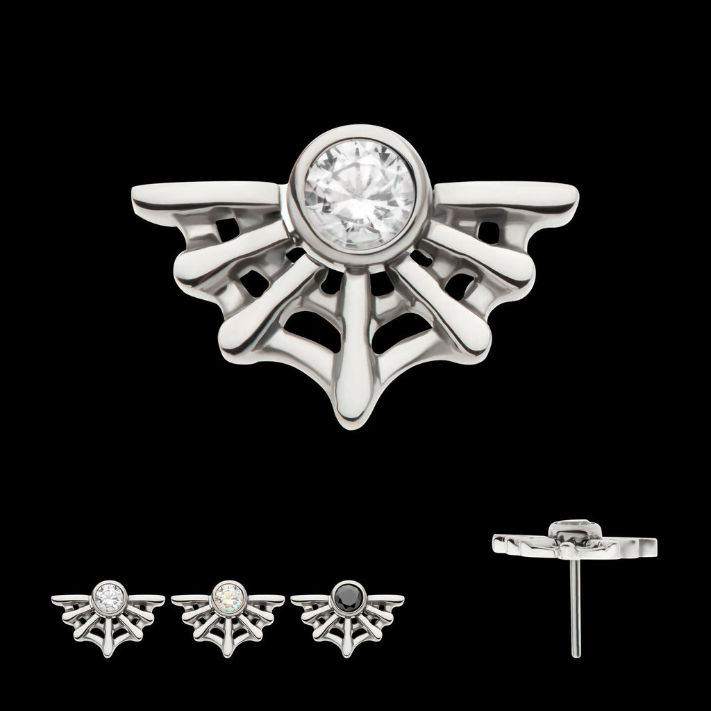 Titanium Threadless Bezel Set CZ Spiderweb Top