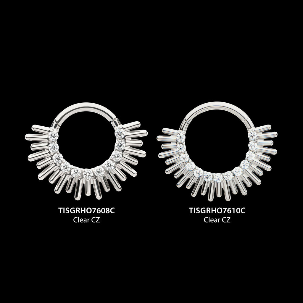 Pronged Round CZ Sun Rays Cluster Front Facing Hinged Segment Clicker Hoop Earring / Nosering – Titanium