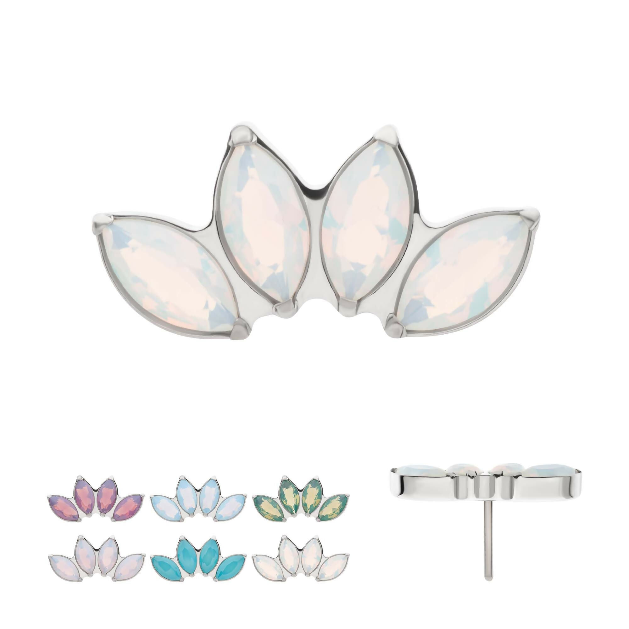 4-Cluster Marquise Opalite Flatback Stud Earring / Nosering - Opal in Titanium