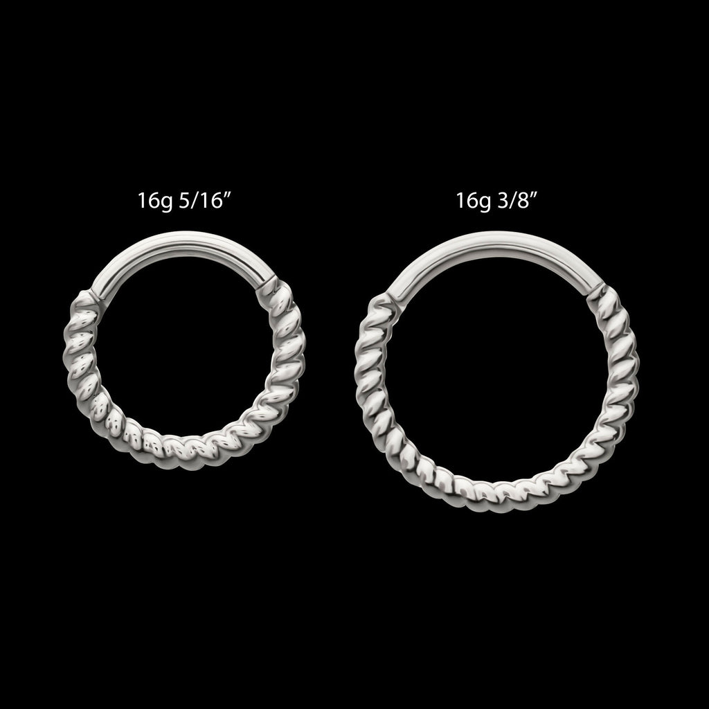 Twisted Rope Front Facing Hinged Segment Clicker Hoop Earring / Nosering – Titanium