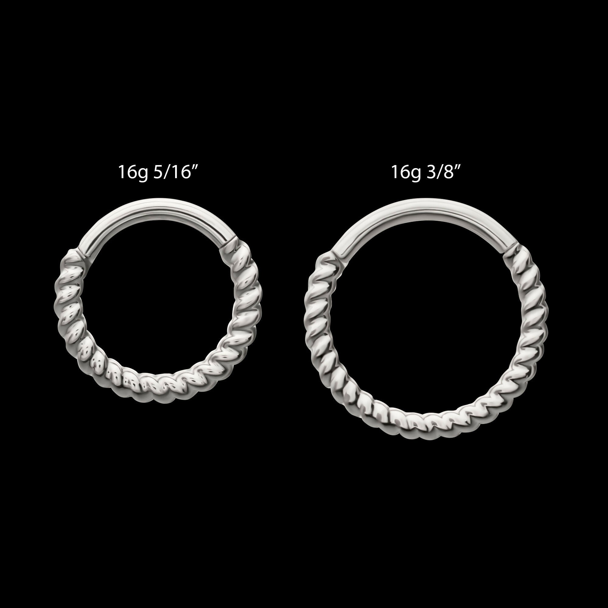 Twisted Rope Front Facing Hinged Segment Clicker Hoop Earring / Nosering – Titanium