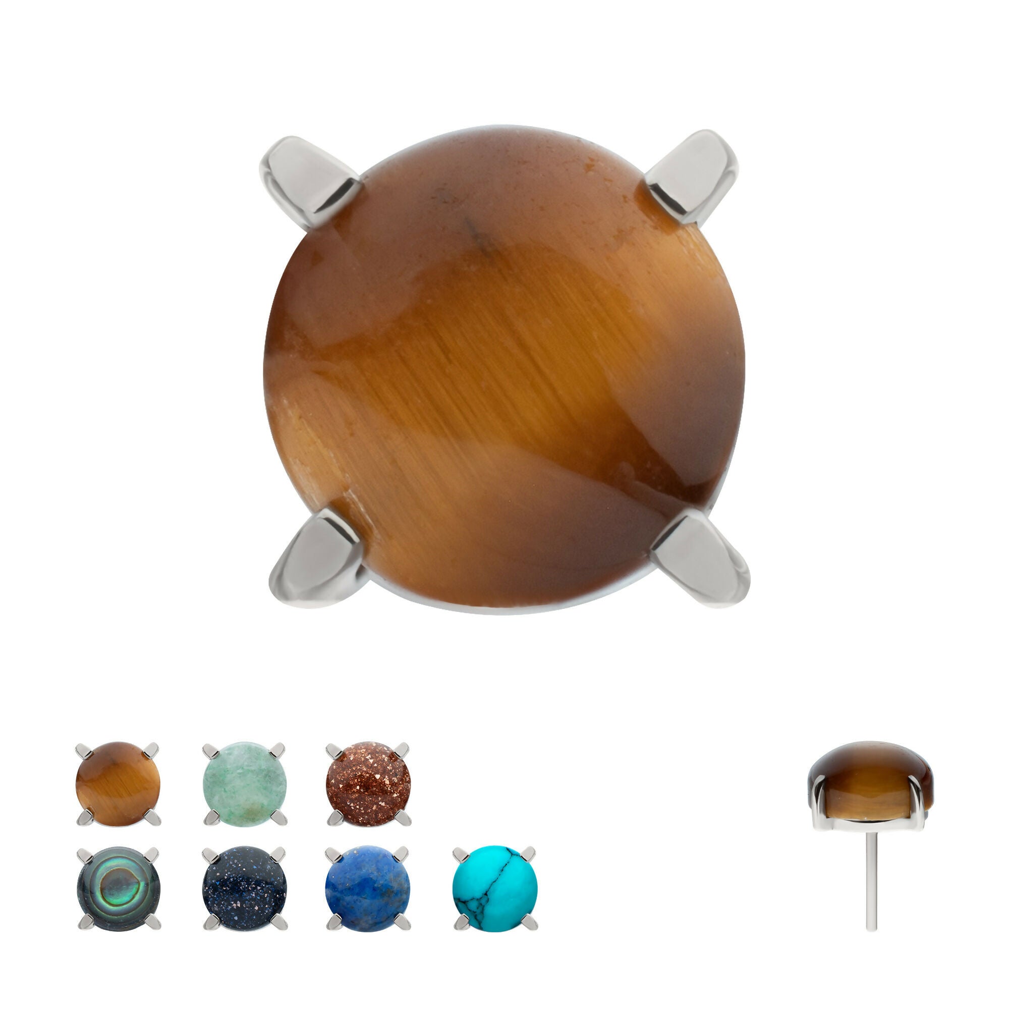 4-Prong Round Natural Stone Flatback Stud Earring / Nosering - Titanium