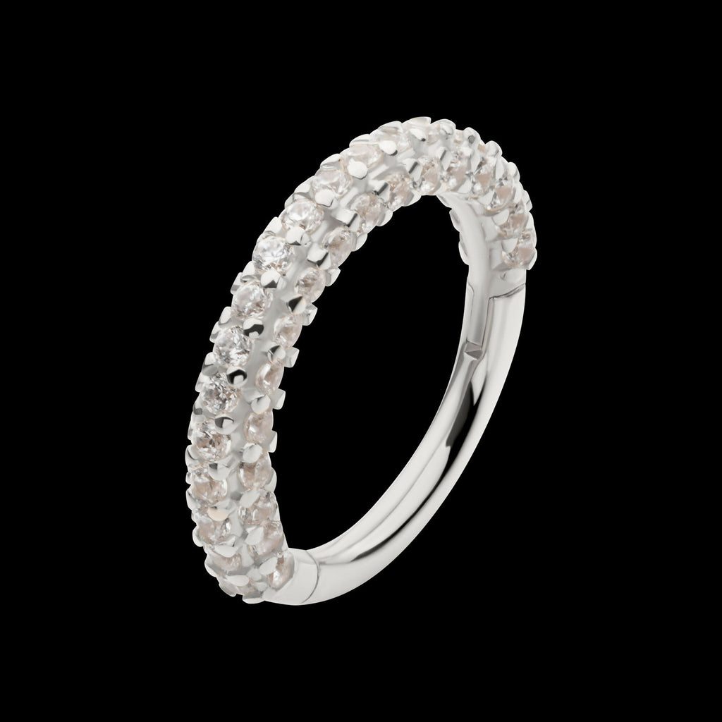 3 Row Prong Set Gem Hinged Segment Clicker Hoop Earring / Nosering – 14Kt Gold
