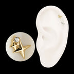 14Kt Gold Threadless Double Celestial Star Top with Prong Set Gem