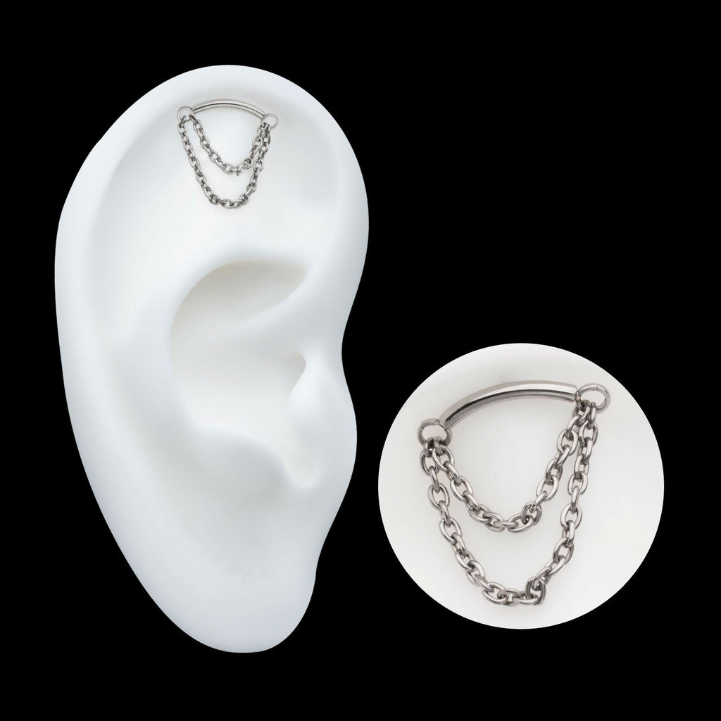 Titanium Threadless 2-Tier Dangle Chain Curved Bar Top