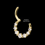 Prong Set Princess Gem Cluster Front Facing Hinged Segment Clicker Hoop Earring / Nosering – 14Kt Yellow Gold